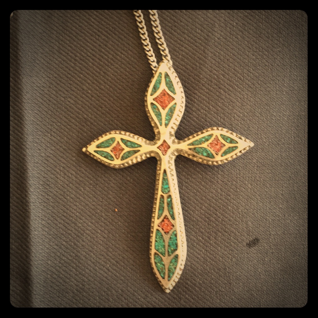Vintage Navajo Designed Silver Santa Fe Cross Pendant And Chain.